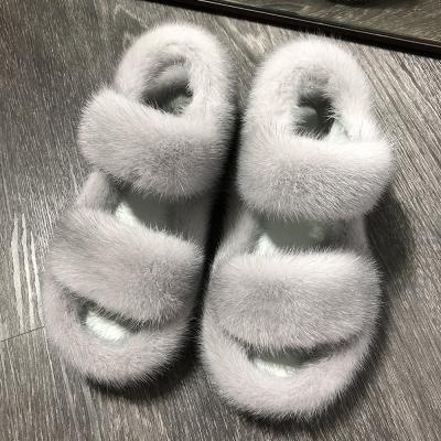 China Fashion High Quality Trend Mink Fur Sandals Ladies Fur Shoes 2021 Stylish Outdoor Fur Sliders for sale