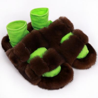 China Anti-Slippery Quality Real Mink Fur Slides Ladies Real Fur Slippers Fur Slides For Women Outdoors for sale