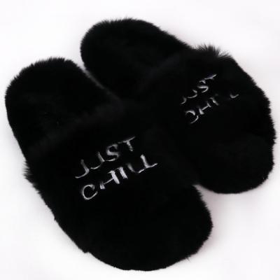 China Ladies Winter Rabbit Fur Slides Real Fur Flat Warm Slippers For Women Flat Fluffy Slipper Outdoors for sale