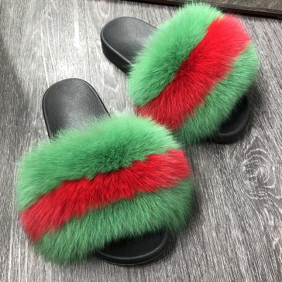 China Quality Real Fox Fur Slippers Anti-Slippery Slips Women Ladies Natural Raccoon Fur Slippers Outdoors for sale