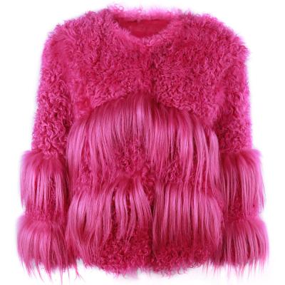 China 2021 Autumn New Women Lamb Fur Anti-wrinkle Coat With Goat Fur Trim Real Fur Jacket For Ladies for sale