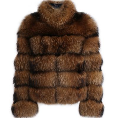 China High Quality Real Anti-Shrink Fox Fur Coat Women Smudge Fur Jacket Ladies Stand Collar Long Sleeve Raccoon Fur Coat for sale