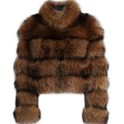 China High Quality Real Anti-Shrink Fox Fur Coat Women Smudge Fur Jacket Ladies Stand Collar Long Sleeve Raccoon Fur Coat for sale