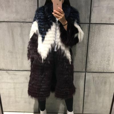 China High Quality Knitted Raccoon Patchwork Raccoon Fur Coat Ladies Anti-Shrink Long Women's Fur Coat for sale