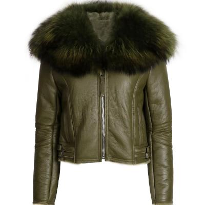 China 2021 Winter Real Raccoon Fur Women Genuine Leather Jacket Shearling Collar Breathable Jacket Coat For Ladies for sale