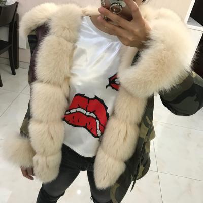 China Women's natural fox fur parka full pelt real fox fur parka ladies big thick collar high quality anti-shrink fur for sale