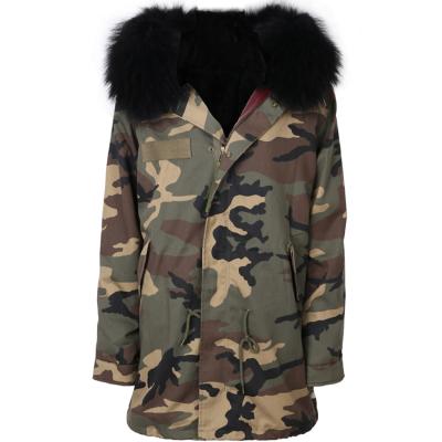 China Viable high quality men's fur parka men's rex rabbit fur striped parka with detachable raccoon fur collar for sale