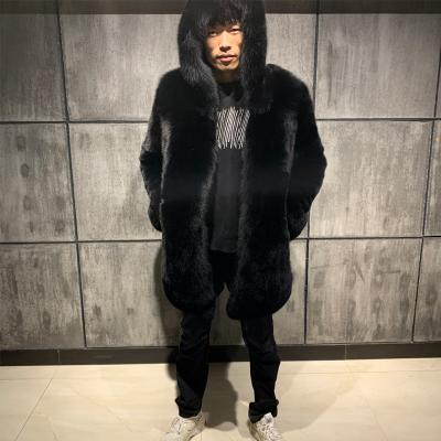 China Men's Winter Real Fox Fur Jackets Full Fur Hooded Warm Breathable Long Coat For Men for sale