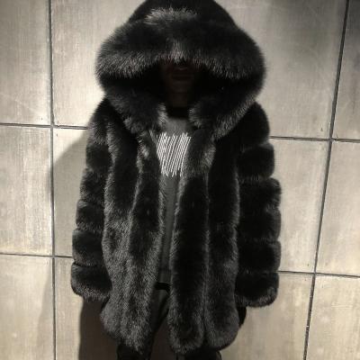 China Breathable Real Fox Fur Jackets For Men Winter Outerwear Mens Hooded Fur Coat Long for sale