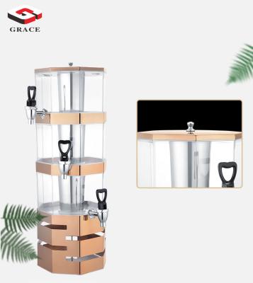 China Sourcing Wholesales Shake Equipment Beverage Container Stainless Steel 1/2/3 Tier Acrylic Stackable Tower Drink Dispenser for sale