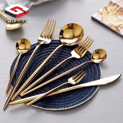 China Sustainable GRACE Stainless Steel Luxury Tableware 4 Pcs Cutlery Set With Golden For Western Restaurant for sale