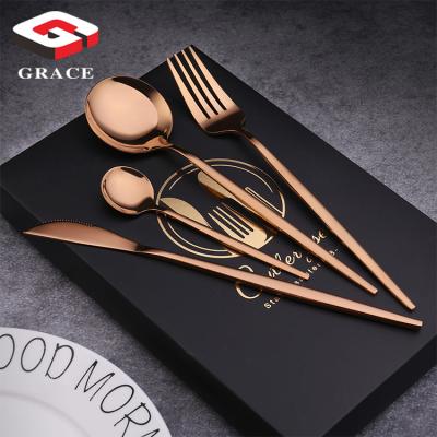 China Viable Popular Sale Travel Cutlery Set Gold Forks and Knives Stainless Steel Flatware Tableware for Restaurant and Hotel for sale