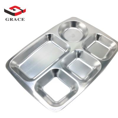 China GRACE Compartment Dinner Plate School Disposable Student Staff Canteen Dinner Plate Stainless Steel Dinner Plate for sale