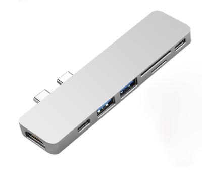 China Aluminum Alloy 7 Port With 4K HD MI PD*2 SD/TF USB 3.0*2 Card Reader For Macbook Pro 7 In 2 Type C HUB for sale