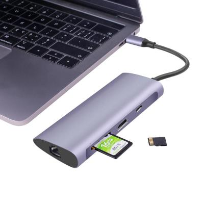 China Aluminum Alloy Most Popular 8 in 1 Mac Book Pro Hub with HD-MI 3*USB 3.0 Gigabit RJ45 Ethernet SD/TF Card Reader Supper Speed ​​Hub Type C for sale