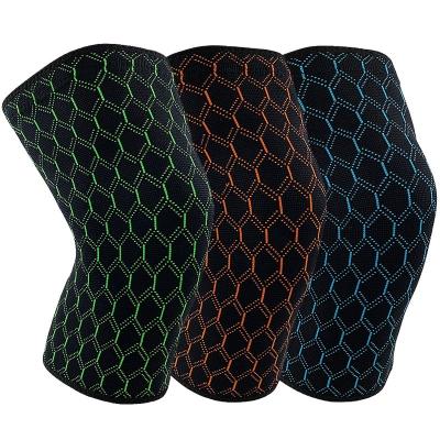 China Durable Custom LOGO Honeycomb Jacquard Knitted Knee Pad Knee Sleeve With Silicone Band for sale