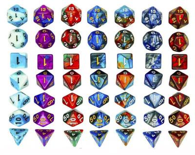 China Wholesale Clear Acrylic TRPG 7pcs Per Dies DND D&D Polyhedral Sided Colorful Plastic Dies Set 20 Faces With Custom Packing for sale