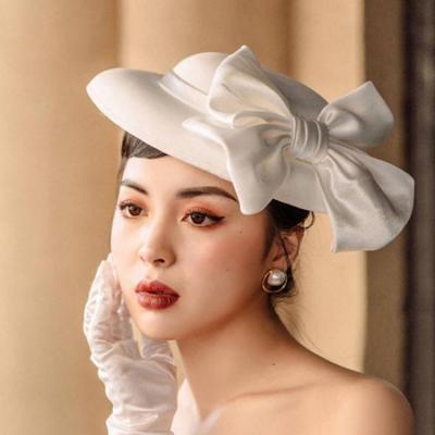 China Picture Fashion Ladies Love Elegant French Wide Brim Bride Wedding Party White Church Vintage Hats for sale