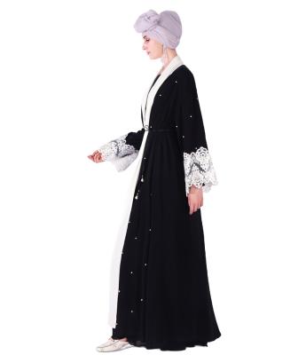 China Modest Elegant Pearl Nida Maxi 2021 opaque dresses Islamic Abaya Dubai long open kimono long sleeve muslim dress women ladies dress for sale