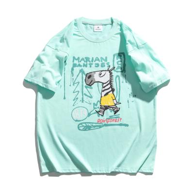 China Anti-wrinkle summer trend men's loose shirt casual shirt cartoon copy of couples short-sleeved hip-hop T-shirt for sale