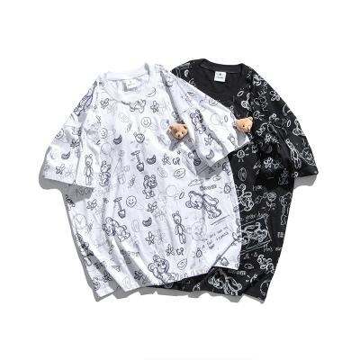 China Anti-wrinkle 2021 summer new design sense hip-hop bear T-shirt for men and women couples national brand tops for sale