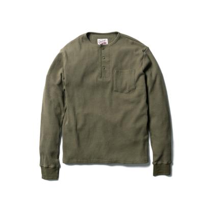 China American Khaki Retro Heavy Waffle Thickening Style Anti-wrinkle Thickening Long Sleeve T-shirt Men Henley Collar Bottoming Shirt for sale