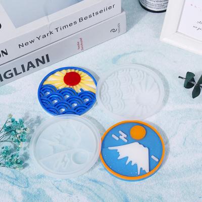 China Viable Coaster Resin Molds DIY Sea Sunrise Mount Fuji Coaster Silicone Mold for Party for Resin Art Coasters Supplies for sale