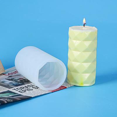 China Sustainable Crafts Handmade Aromatherapy Resin Mold 3D Diamond Cylinder For Crystal Epoxy Silicone Candle DIY Home Decoration for sale