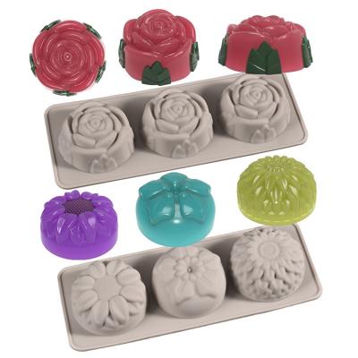 China Sustainable Soap Silicone Mold Three Holes Flower Making Silicone Mold DIY Aromatherapy Candle Mold DIY Epoxy Handmade Soap Decorate for sale