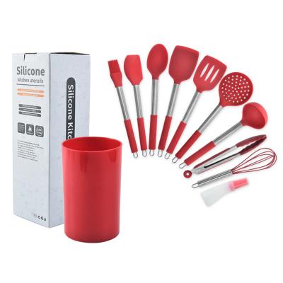 China Hot Selling 11Pcs/Set Non-Toxic Viable Non-Toxic Cookware Kit Egg Beater Spoon Spatula Stick Silicone Cookware Sets No for sale