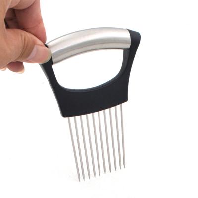 China Viable Stainless Steel Onion Cutter Onion Fork Fruit Vegetable Slicer Tomato Cutter Knife Cutting Safe Helper Holder Kitchen Accessories for sale