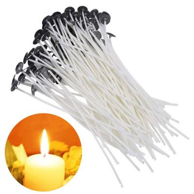 China 100pcs/bag Sustainable Pure Cotton Core Low Smoky Candles DIY Wicks Candle Making Pre-waxed With Oiler Pads For Party Supplies With Bracket for sale