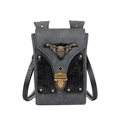 China Portable Bag female punk locomotive shoulder oblique cross bag MINI color collision small square bag for sale