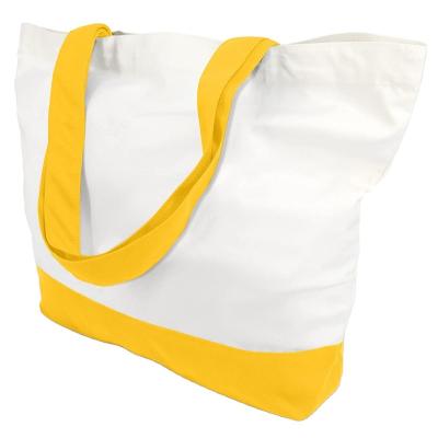 China Handled Durable 100% Cotton 12oz Canvas Heavy Duty , Large Grocery Bag /Grocery Shopping Cloth Bags in white with yellow shoulder for sale