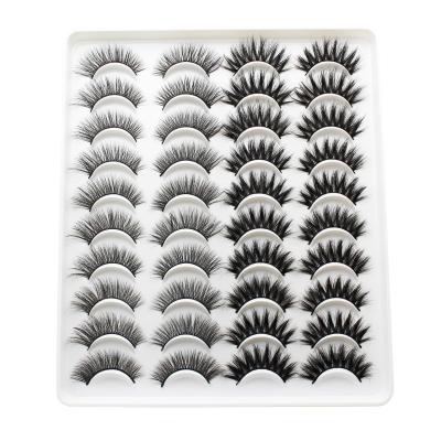 China Long Mink Eyelashes Vendor Handmade Handcrafted 3D Curl 20 Pairs 15mm Thick Band Eyelash Fake Mink Eyelashes 3D for sale