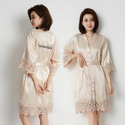 China Custom Silky Lace Long Robe Embroidery Bride Bridesmaid Robe Plus Size Women Bridal Kimono Lace Long Robes for sale