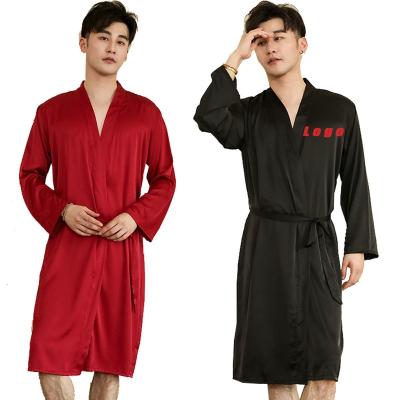 China Bathrobe Men's Nightwear Sleepwear Plus Size Kimono Solid Color Satin Chiffon Men's Long Robes for sale