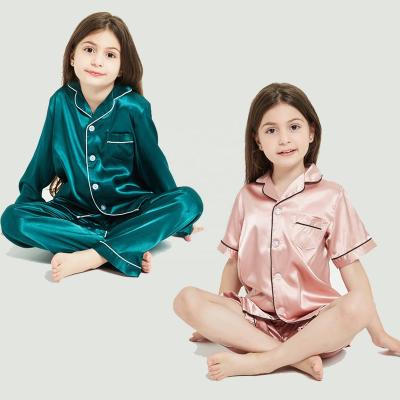 China QUICK DRY hot sale hot sale short or long silk satin pajamas white kids pajamas sleepwear set for sale