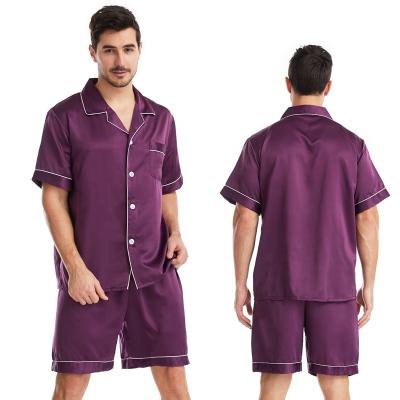 China QUICK DRY short sleeve matte satin men's pajamas set men's silk like satin pajamas for sale