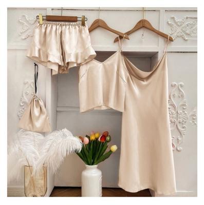 China Summer Silky 4 Pieces Nightgown Set Satin Loungewear Women Pajama Sets Sleepwear Pajamas Set for sale