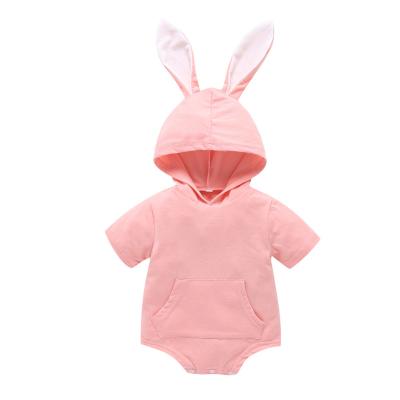 China Solid Color Infant And Toddler Babies Knitting Cute Hooded Bunny Ear Bodysuit Romper for sale