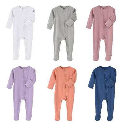 China Solid Color Side Opening Newborn Baby Clothes Pajamas For Infant Toddler Kids Unisex Cotton Romper Clothing Zipper for sale