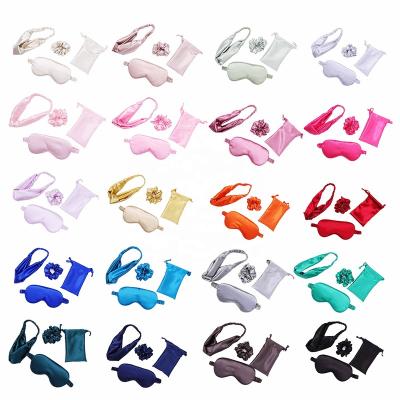 China Shading Light Weight Wholesale Gift 4 Pieces Satin Eye Sleep Mask Silk Eyemask Set for sale