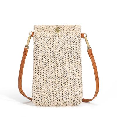 China Fashion Summer Travel Straw Beach Bag Small Sling Single Shoulder Cross - Body Straw Bag Coin Purse Beauty Pocket Cell Phone Bags for sale