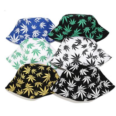 China Fashion Unisex Maple Sun Protection Designer New Leaf Printed Reversible Fisherman Logo Custom Printed Bucket Hats Caps Wholesale for sale