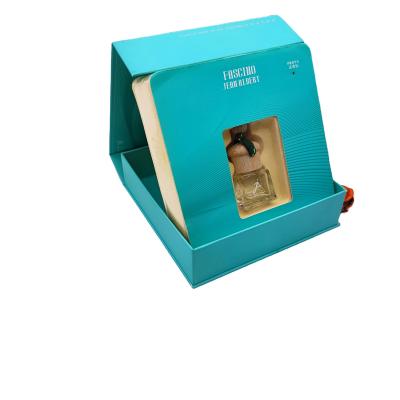 China Customized Recyclable Printed Turquoise Magnetic Closed Bottle Case Combine Car Diffuser Perfume Botle Box for sale