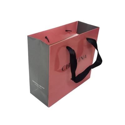 China Custom Recycled Cotton Luxury Ribbon Black Color Rose Gift Materials Drawstring Packaging Paper Bags With Your Own Logo for sale