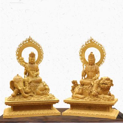 China Sitting Statue Art Sanmantuo Manjusri Bodhisattva Buddha Wood Carving Folk Buddhist Decoration Ornament Statue for sale