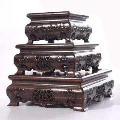 China Sanmantuo Basic Classical Black Buddha Rectangle Buddha Vase Wooden Carved Desktop Buddhist Antique Ornament for sale