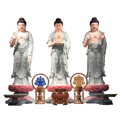 China Unique Caitong III Entrance Buddha Amitabha Statue Buddha Lotus Station White Statue Indoor for sale